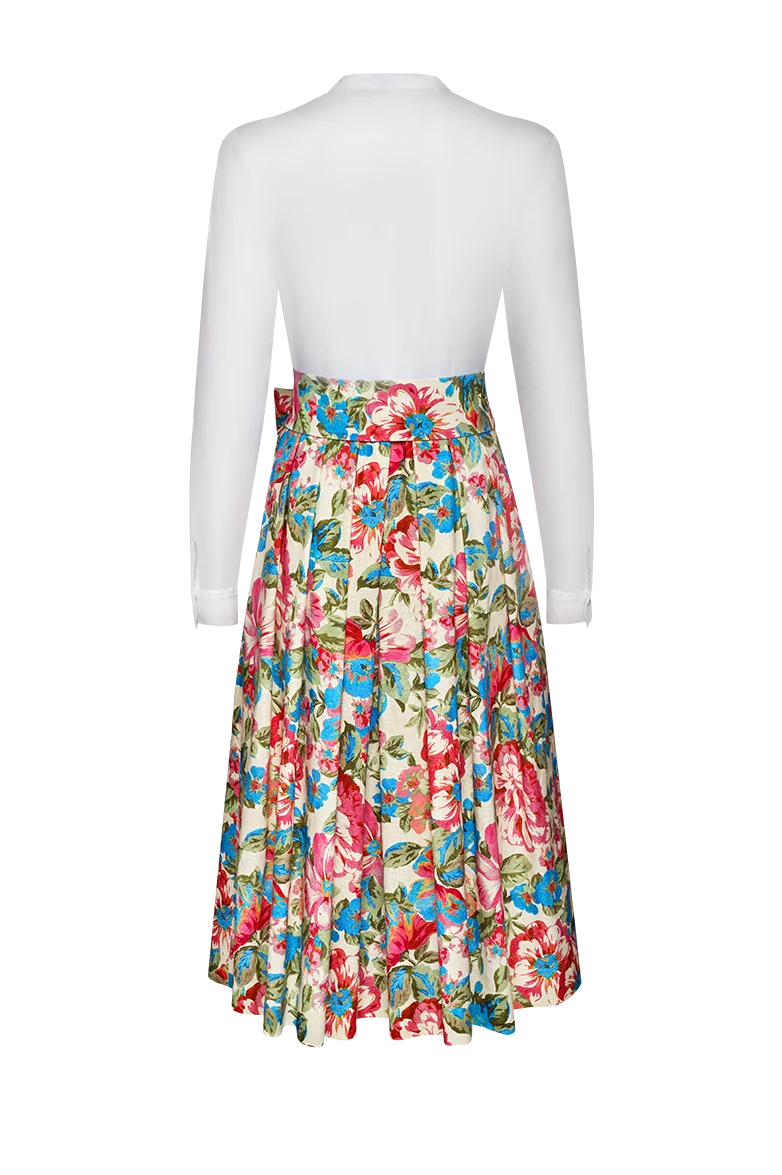 Blusenkleid mit floralem Leinenrock