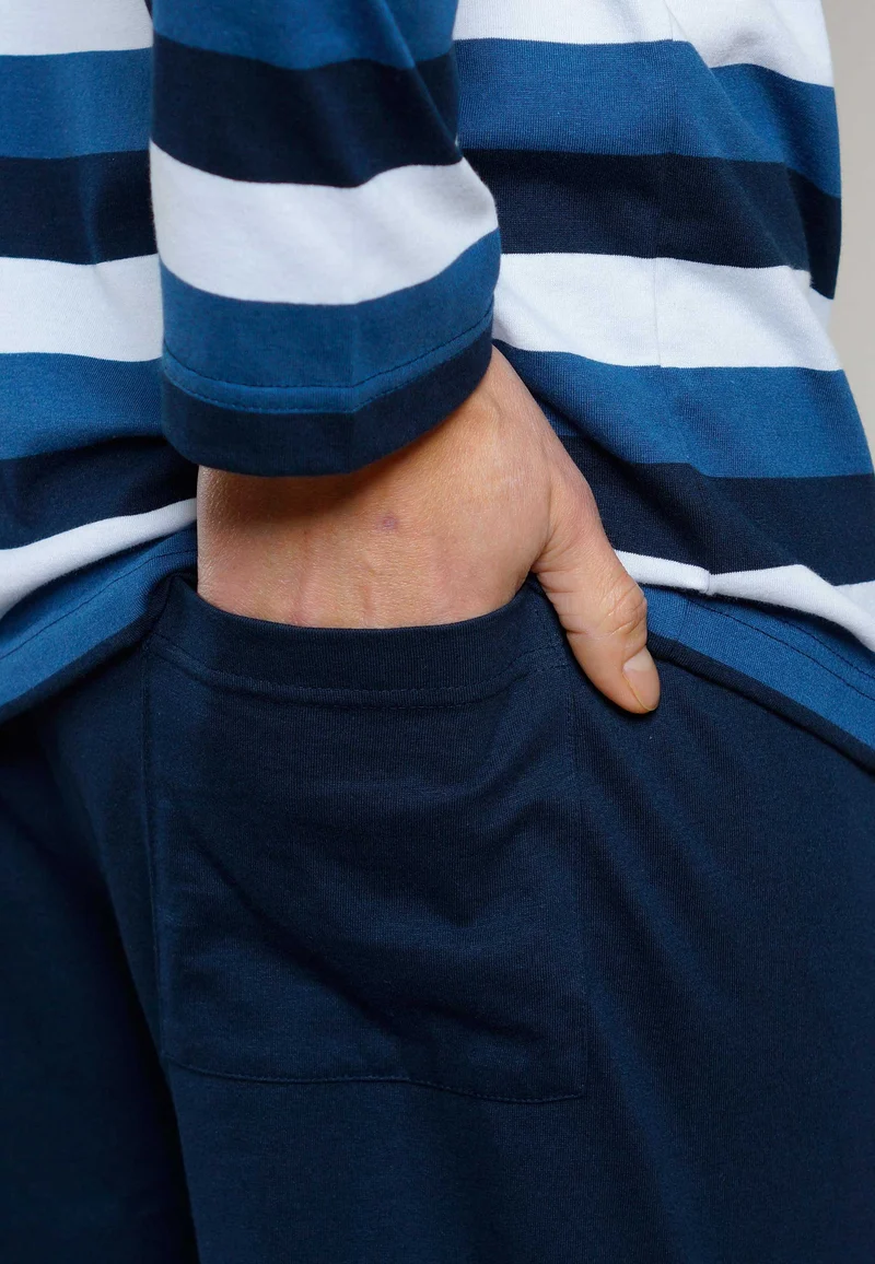 CECEBA Pyjama, Rundhals, offen blau-mittel-Ringel