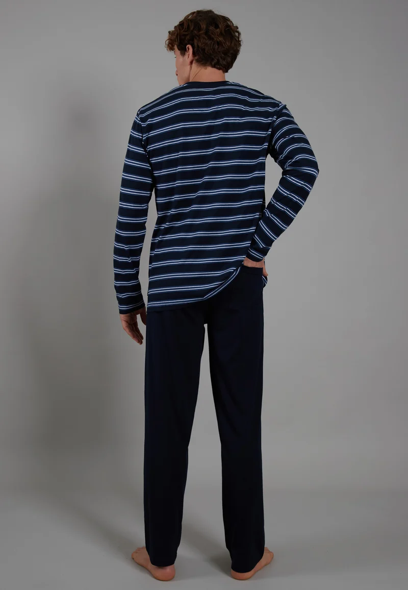 CECEBA Pyjama, 3-Knopf, offen blau-dunkel-Ringel