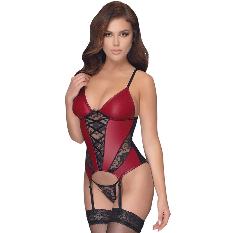 Elegantes Strapshemd Set S-XL mit Spitzen-Einsätzen Rot "Alexandra"