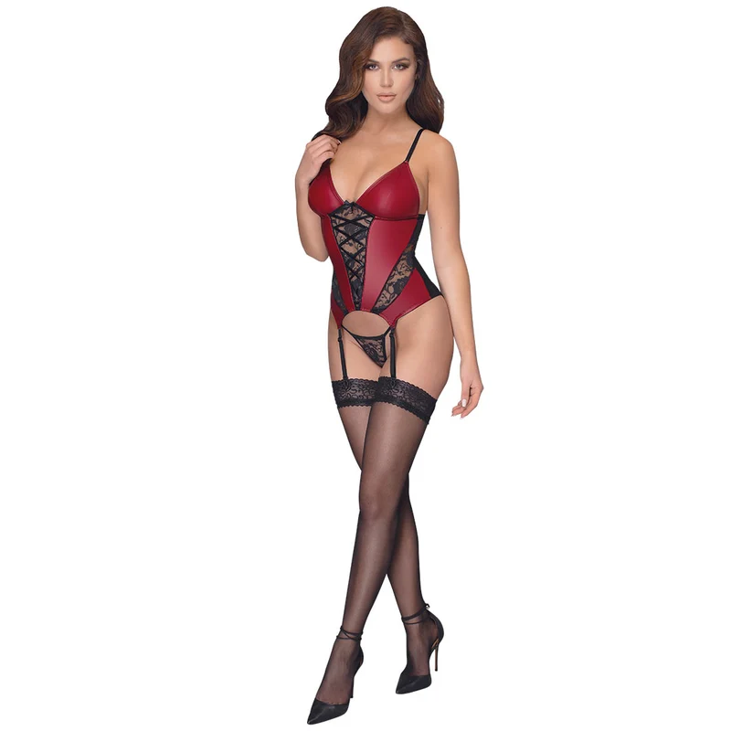 Elegantes Strapshemd Set S-XL mit Spitzen-Einsätzen Rot "Alexandra"