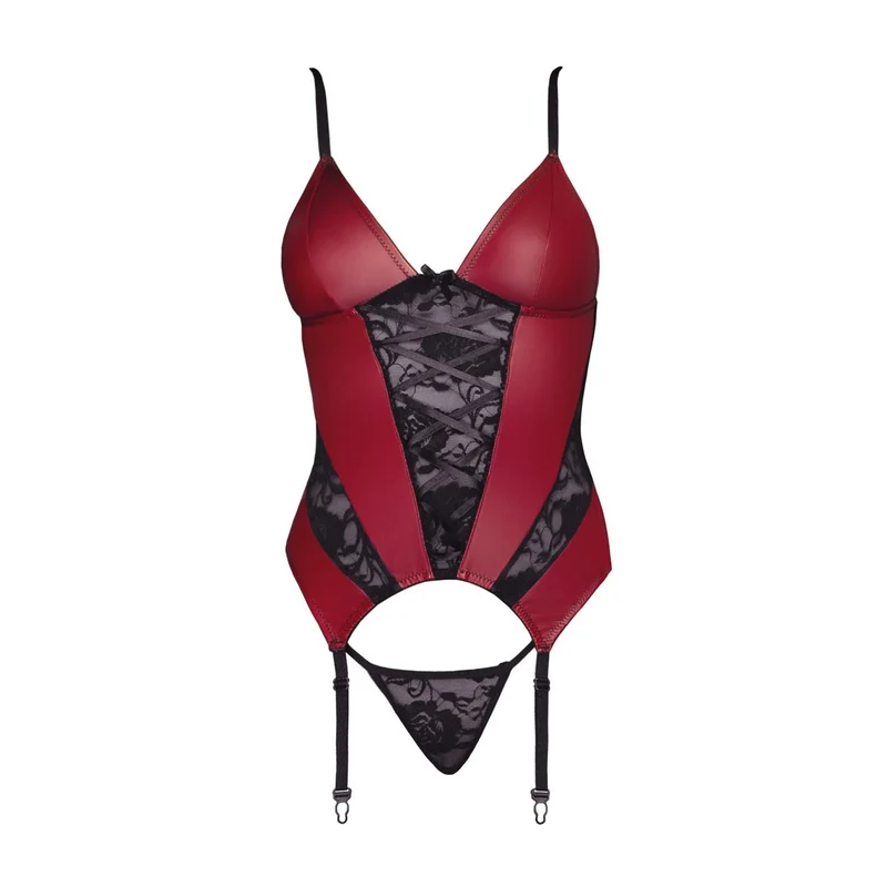 Elegantes Strapshemd Set S-XL mit Spitzen-Einsätzen Rot "Alexandra"