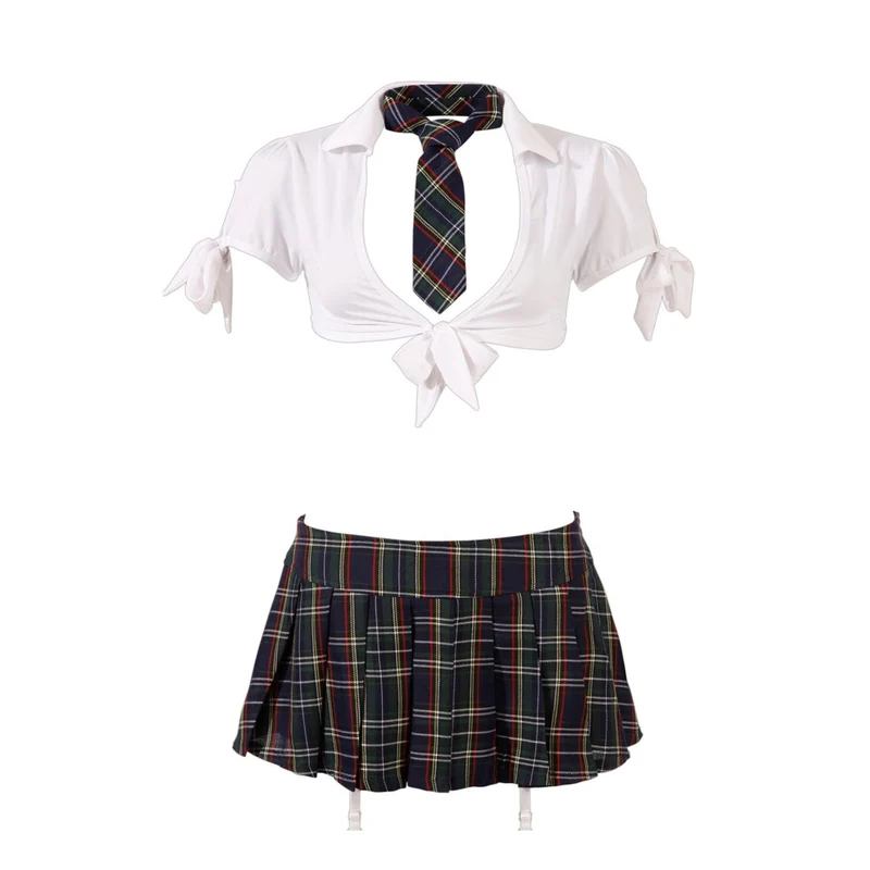 Schulmädchen Kostüm S - XL mit ouvert Straps-String "Jennifer"