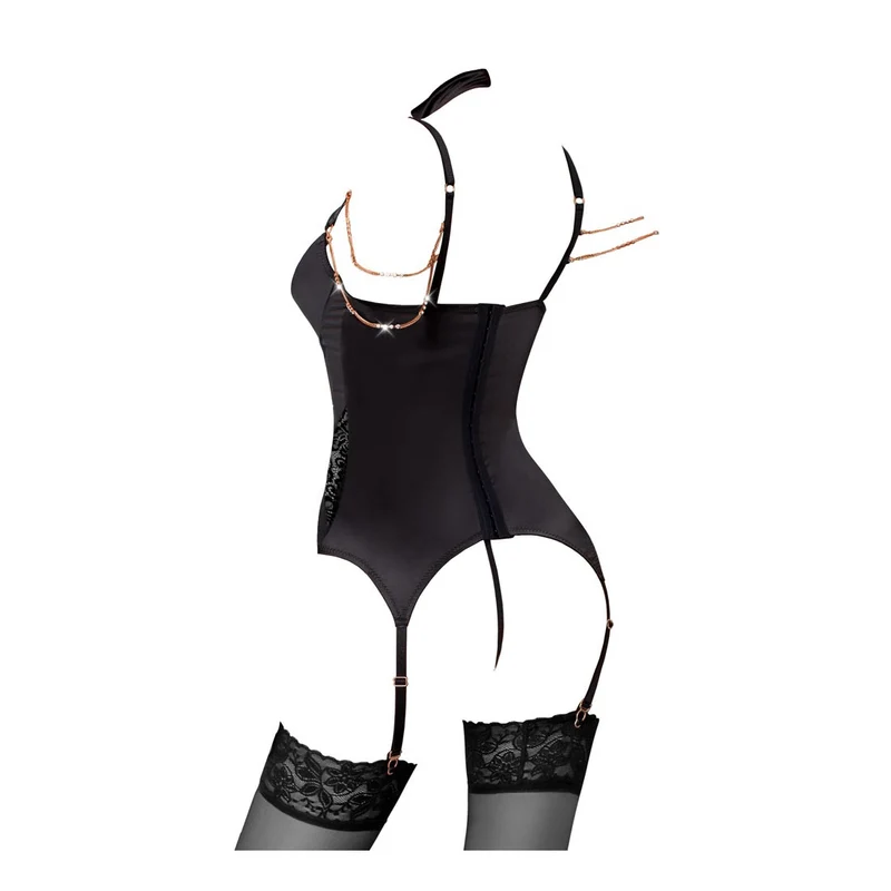 Elegantes Strapshemd Set S-XL mit Strass-Ketten schwarz "Shia"