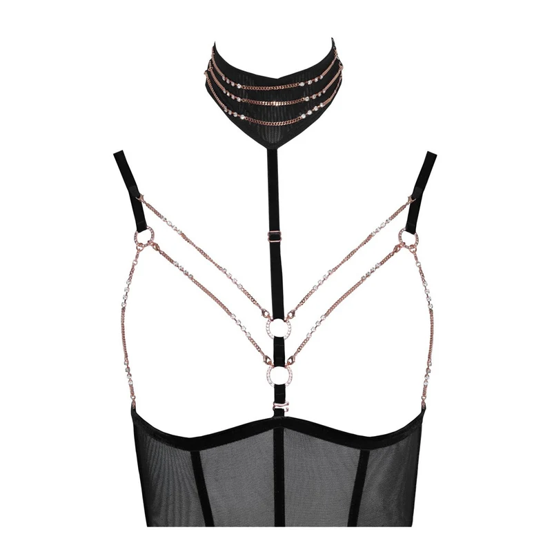 Body ouvert S-XL mit abnehmbaren Strapsen und strassbesetzten Ketten "Felicia"