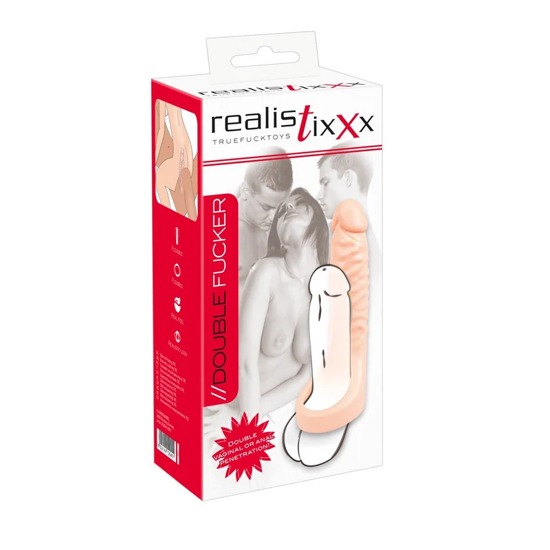 Naturdildo mit Penisring für doppelte Penetration "Double Fucker"