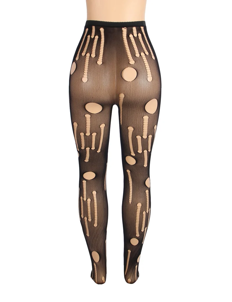 Schwarze sexy zerrissene Netzstrumpfhose