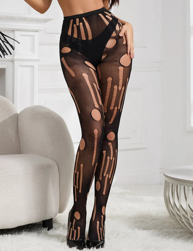 Schwarze sexy zerrissene Netzstrumpfhose