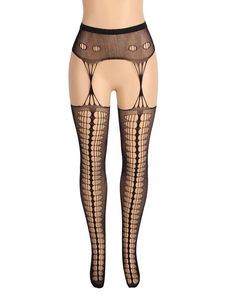 Schwarze Nylon-Strumpfhose mit Schnürung – breiter elastischer Bund und Cut-Out-Details