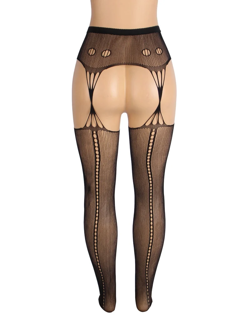 Schwarze Nylon-Strumpfhose mit Schnürung – breiter elastischer Bund und Cut-Out-Details