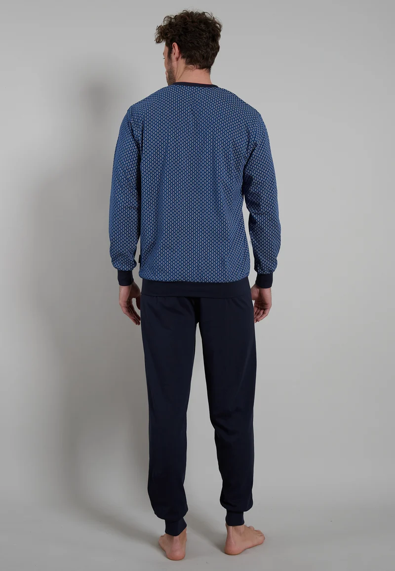 GÖTZBURG Pyjama, V-Ausschnitt, Bündchen blau-dunkel-uni