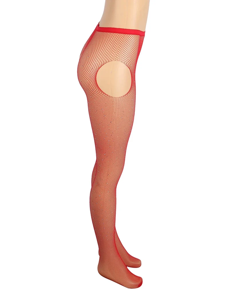 Rote Nylon-Spandex-Strassstrumpfhose – Breiter elastischer Bund & Vier-Wege-Schrittdesign