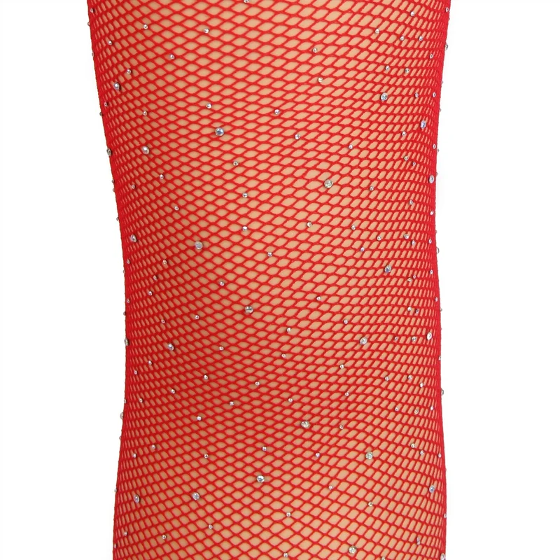 Rote Nylon-Spandex-Strassstrumpfhose – Breiter elastischer Bund & Vier-Wege-Schrittdesign