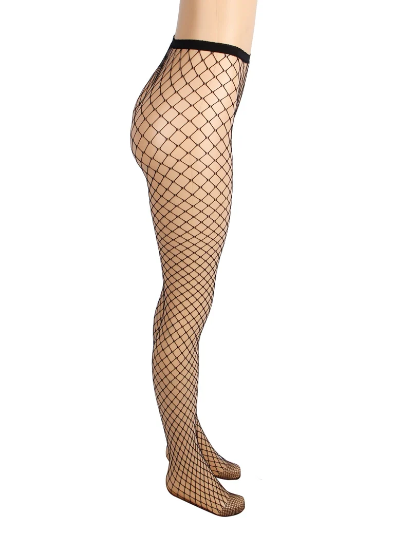 Schwarze Nylon-Netzstrumpfhose, mittelgroß bis groß