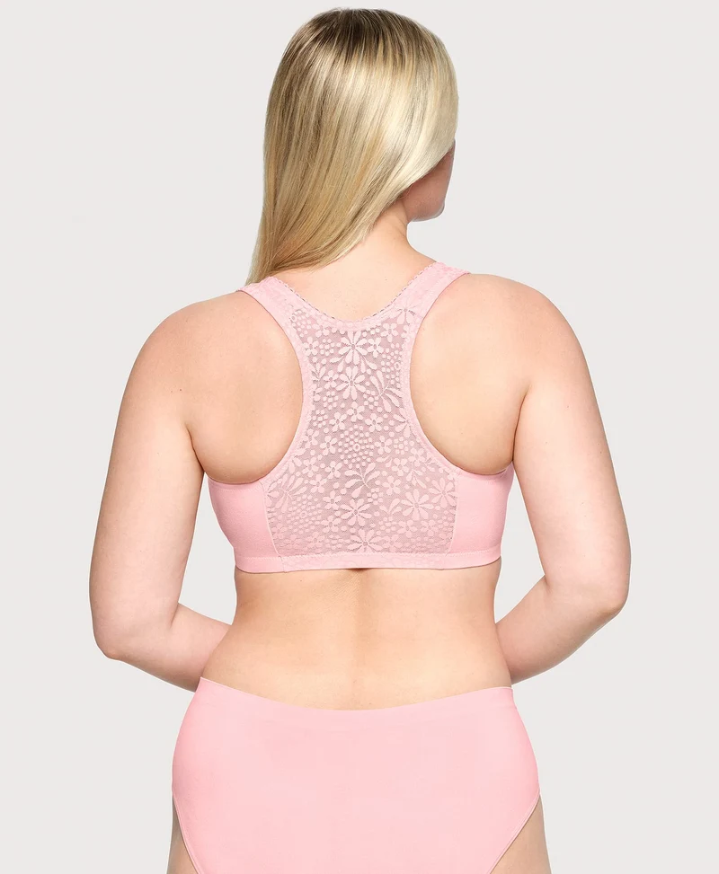 Front-Closure Cotton T-Back Comfort Bra Pink Blush
