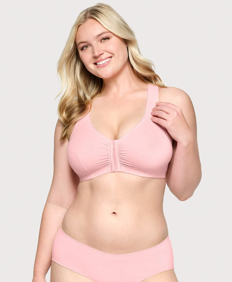 Front-Closure Cotton T-Back Comfort Bra Pink Blush