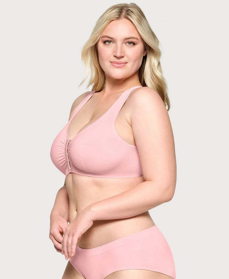 Front-Closure Cotton T-Back Comfort Bra Pink Blush