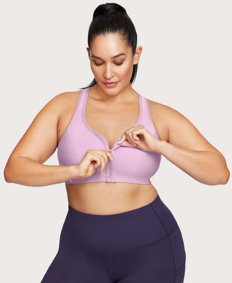Front-Closure Zip Up Sports Bra Lavender
