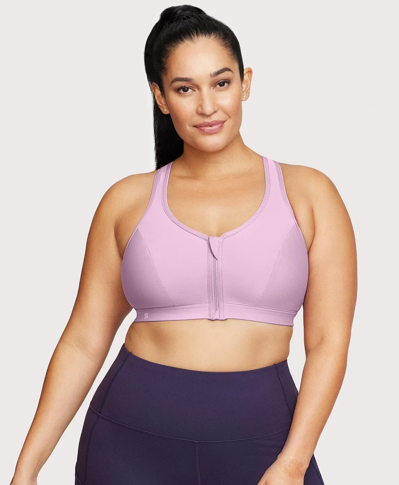 Front-Closure Zip Up Sports Bra Lavender