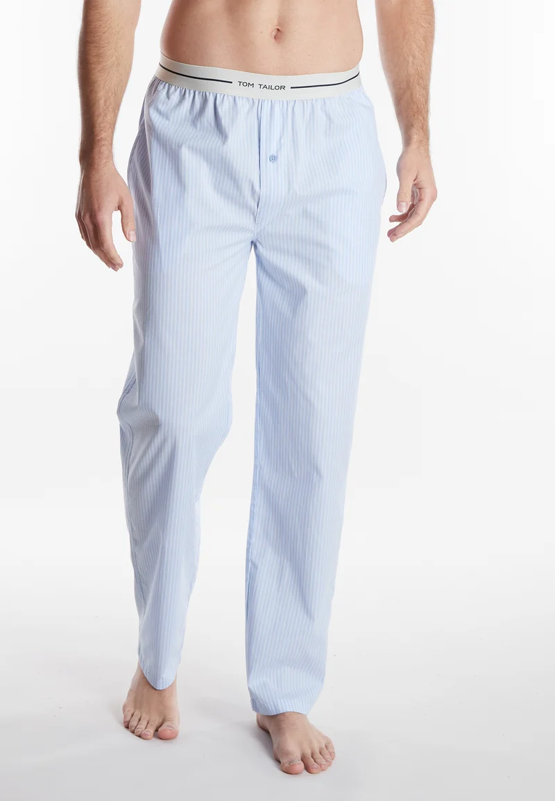 TOM TAILOR Pyjama Hose, lang blau-hell-Streifen