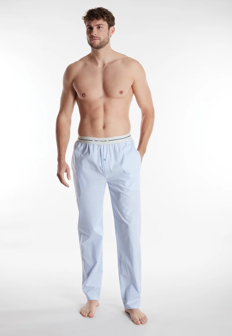 TOM TAILOR Pyjama Hose, lang blau-hell-Streifen