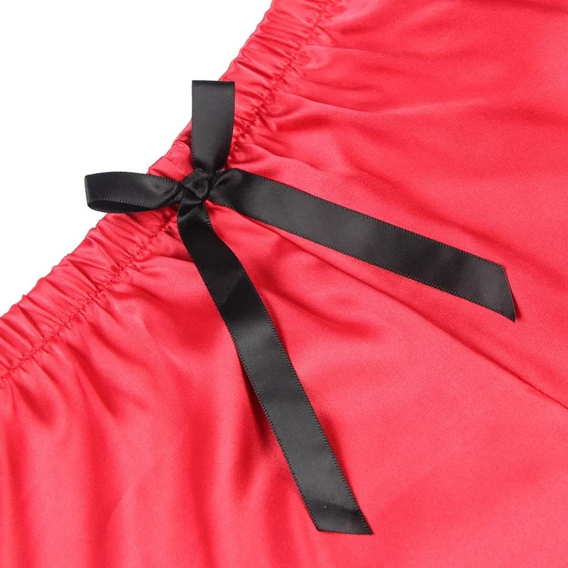Rotes Spitzen-Camisole & Seiden-Wimpernspitzen-Pyjama-Set – Cropped-Top mit Hose mit Schmetterlingsknoten
