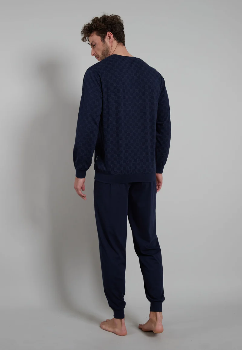 BUGATTI Pyjama, O-A., Bündchen blau-dunkel-Allover