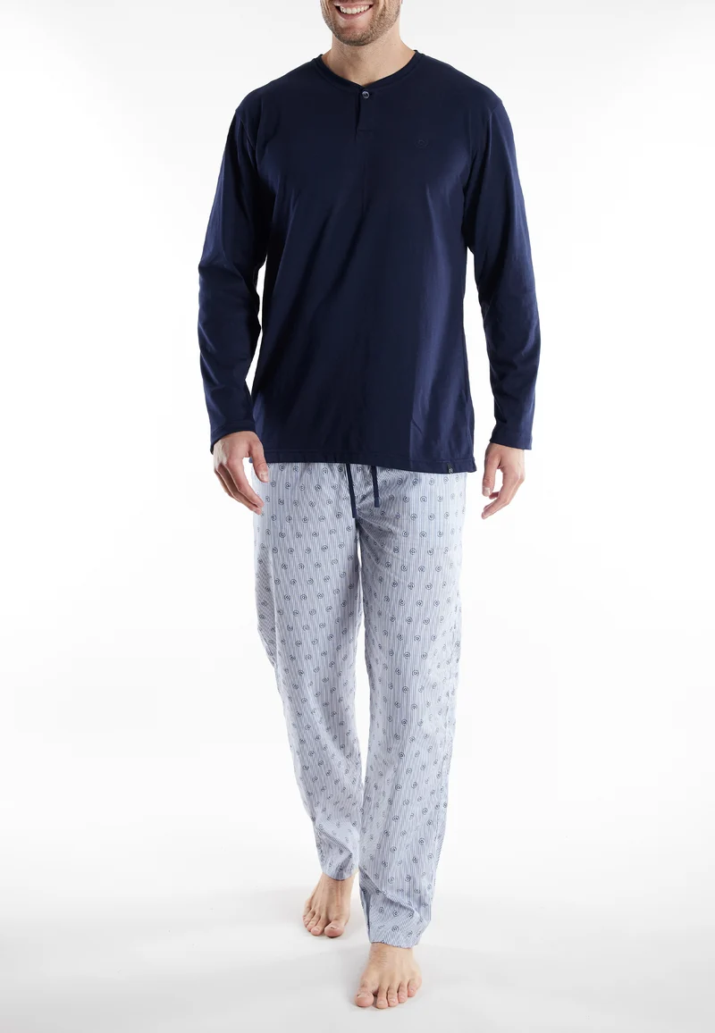 BUGATTI Pyjama, 1-Knopfleiste blau-mittel-multicolor