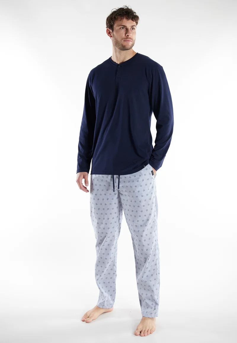 BUGATTI Pyjama, 1-Knopfleiste blau-mittel-multicolor