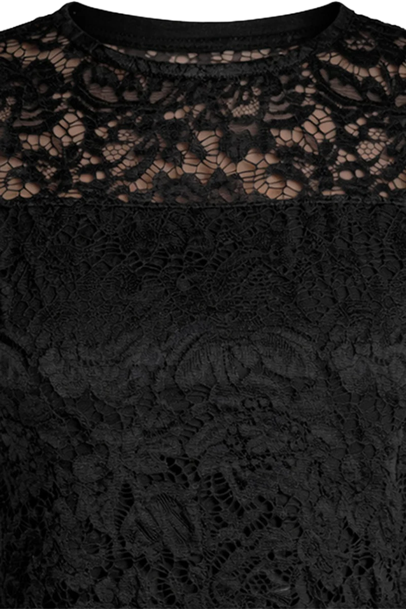Damen Trachtenshirt mit floraler Spitze - schwarz