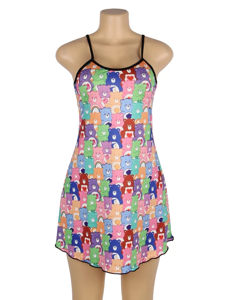Minikleid aus Milchseide mit Bärenmuster und verstellbaren Trägern – Homewear
