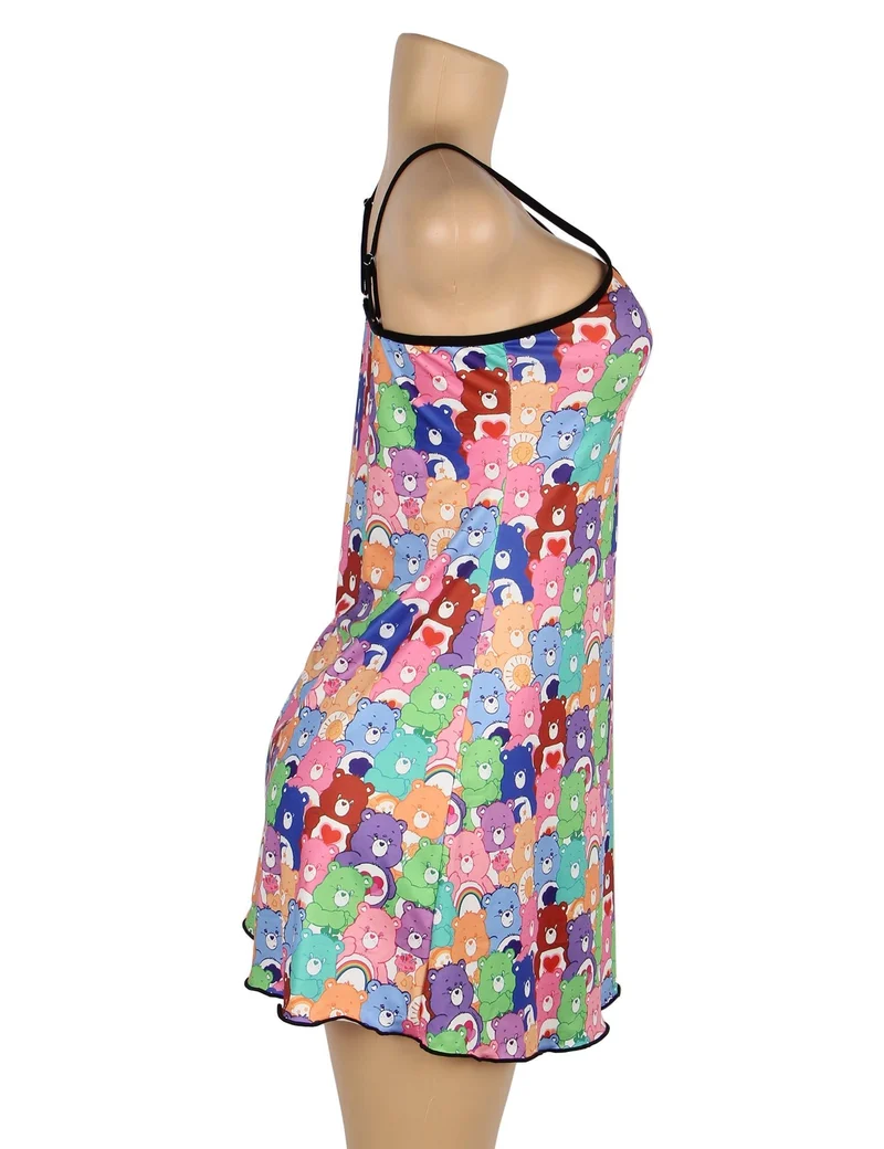 Minikleid aus Milchseide mit Bärenmuster und verstellbaren Trägern – Homewear