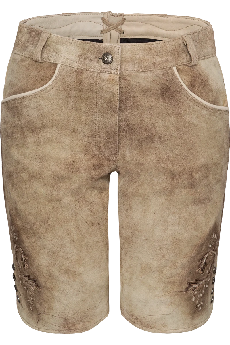 Damen Lederhose kurz mit verzierten Knöpfen
