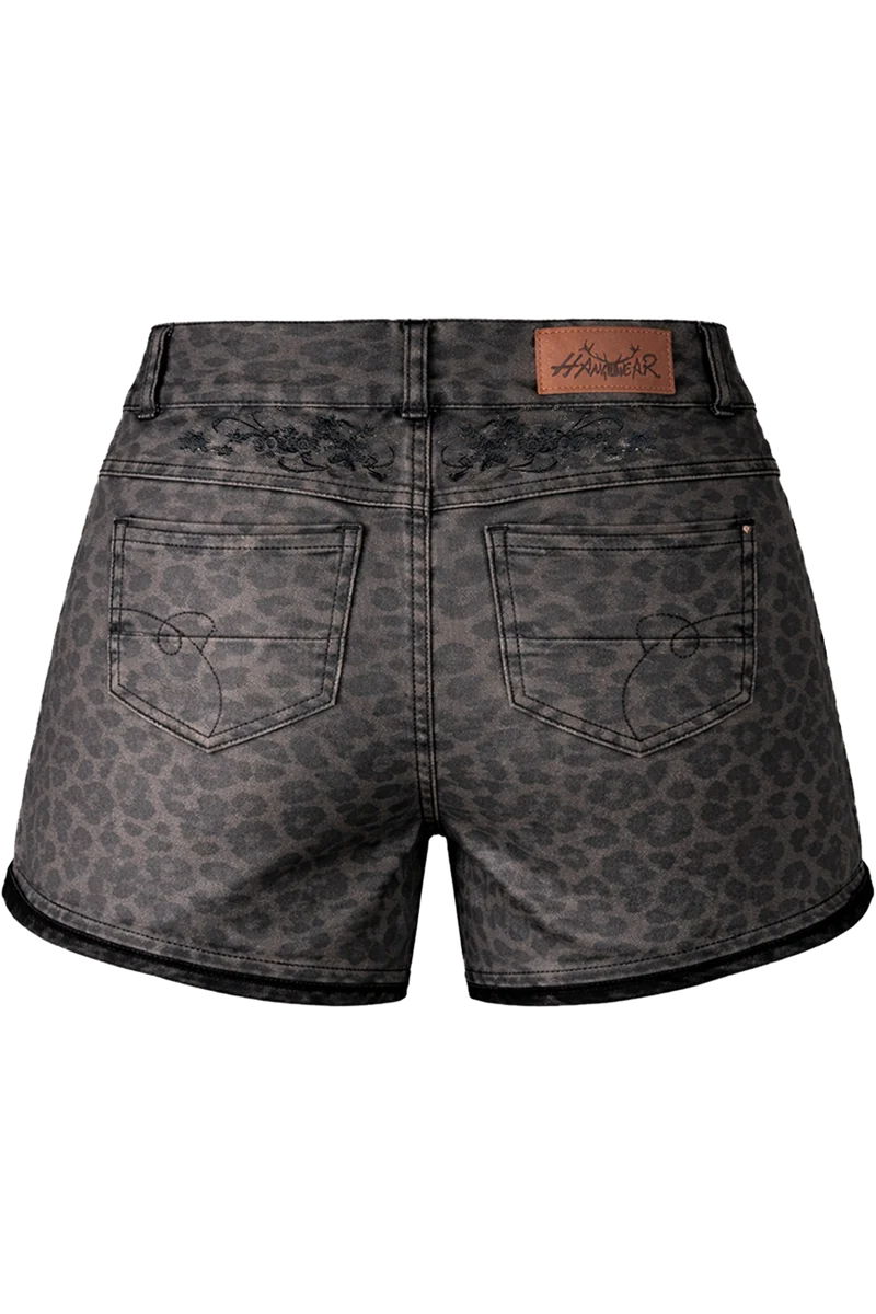 Damen Longshort im Lederhosen-Stil mit Leoprint