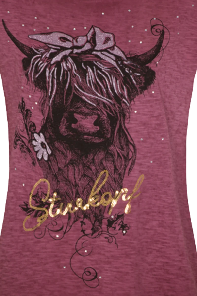Damen T-Shirt mit Kuhmotiv und Paillettenschriftzug