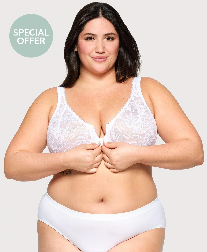 Front-Closure Stretch Lace WonderWire Bra White