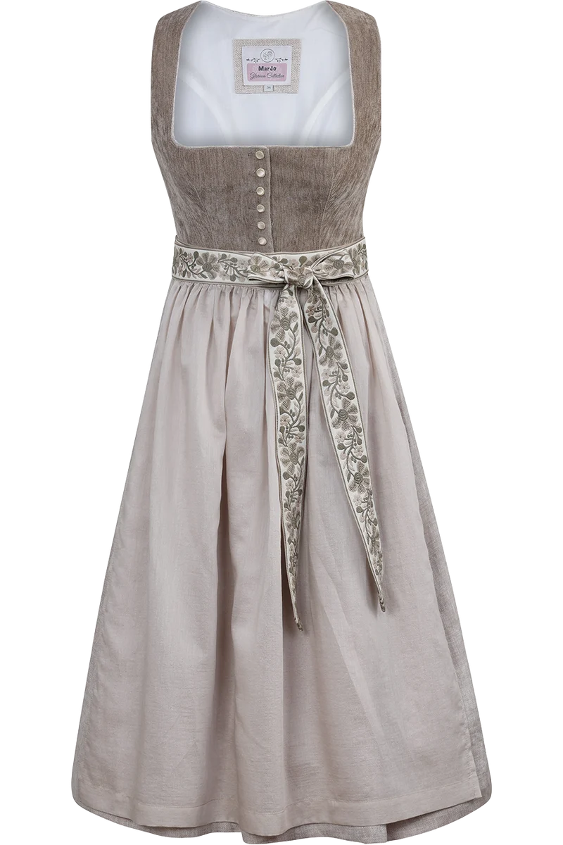 Samtdirndl in Midi-Länge mit leicht fallender Schürze - taupe