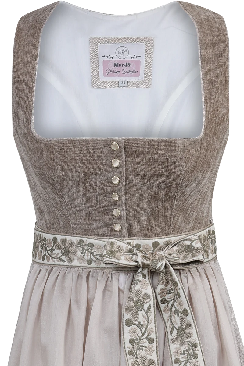 Samtdirndl in Midi-Länge mit leicht fallender Schürze - taupe