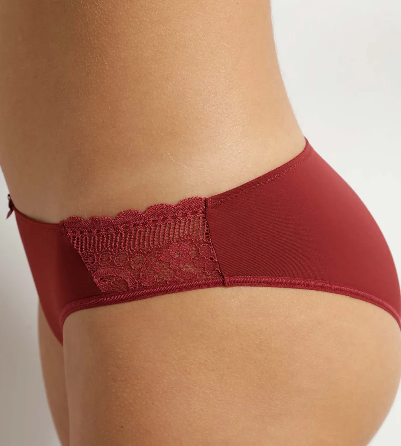 Damenhöschen aus Spitze und floralem Netzstoff in Rotbraun von Dim Féminine