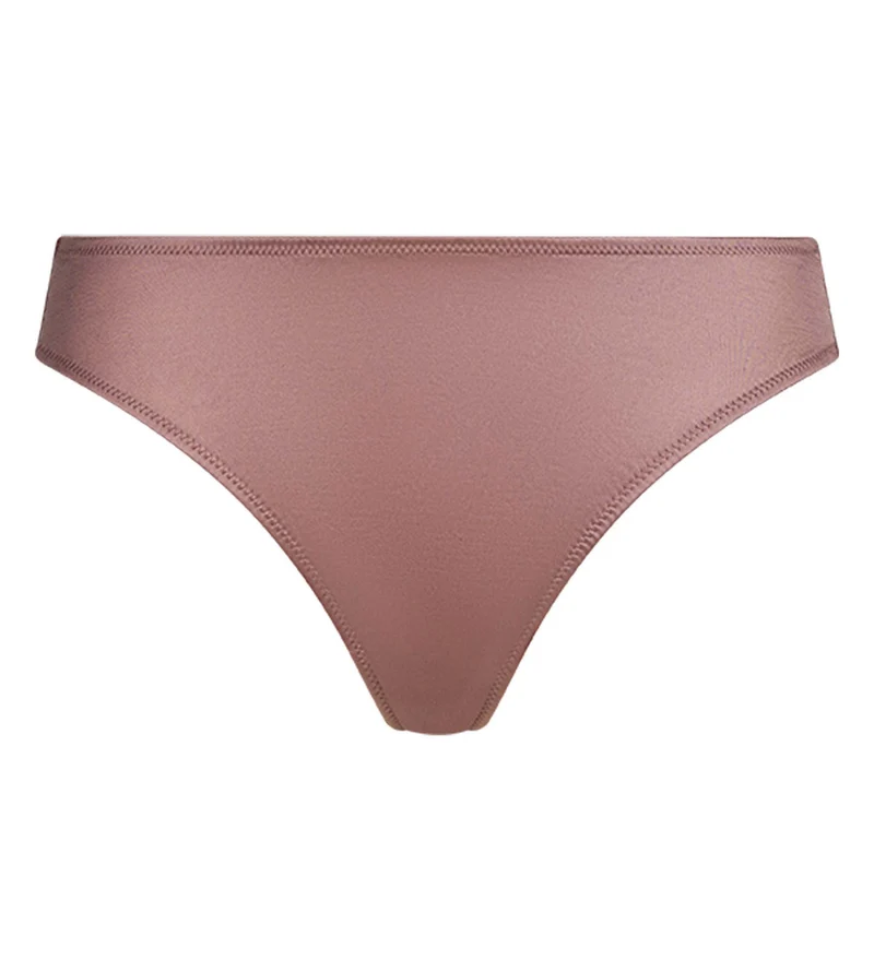 Brasilianischer Slip für Damen aus Satin und floraler Spitze in Braun Chocolove