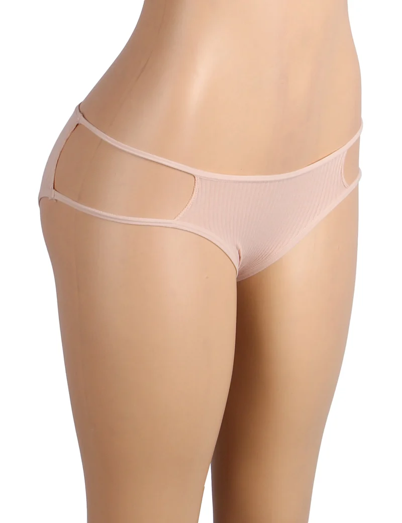 Beigefarbener Baumwollslip – Bund mit doppeltem Seitenriemen und Cut-Out-Details & Baumwollzwickel