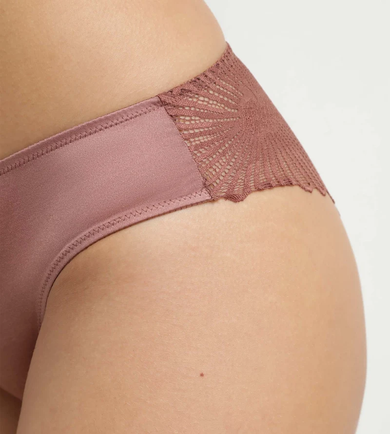 Damenhöschen aus Satin und floraler Spitze Marron Chocolove