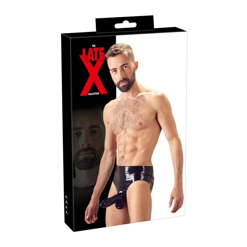 Latex Herren Slip M-XL mit genoppter Penishülle "Attention"