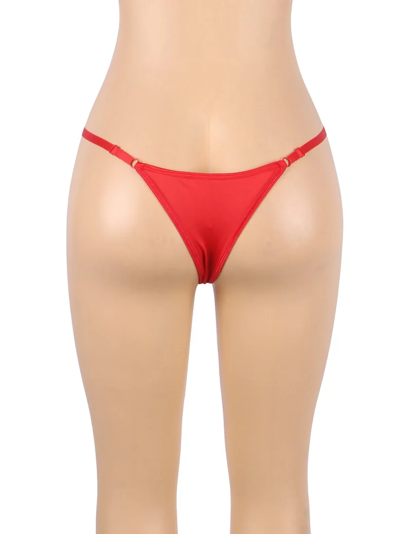 Roter, blumenbestickter G-String mit Strasskette