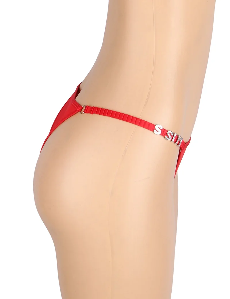 Roter Strassbuchstaben-Bund T-Back-Tanga
