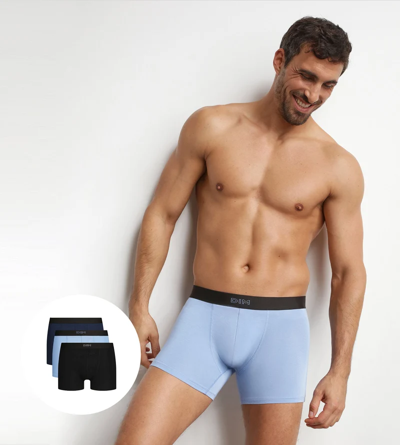 3er-Pack Boxershorts für Herren aus Baumwolle in Schwarz und Blau Pur Confort