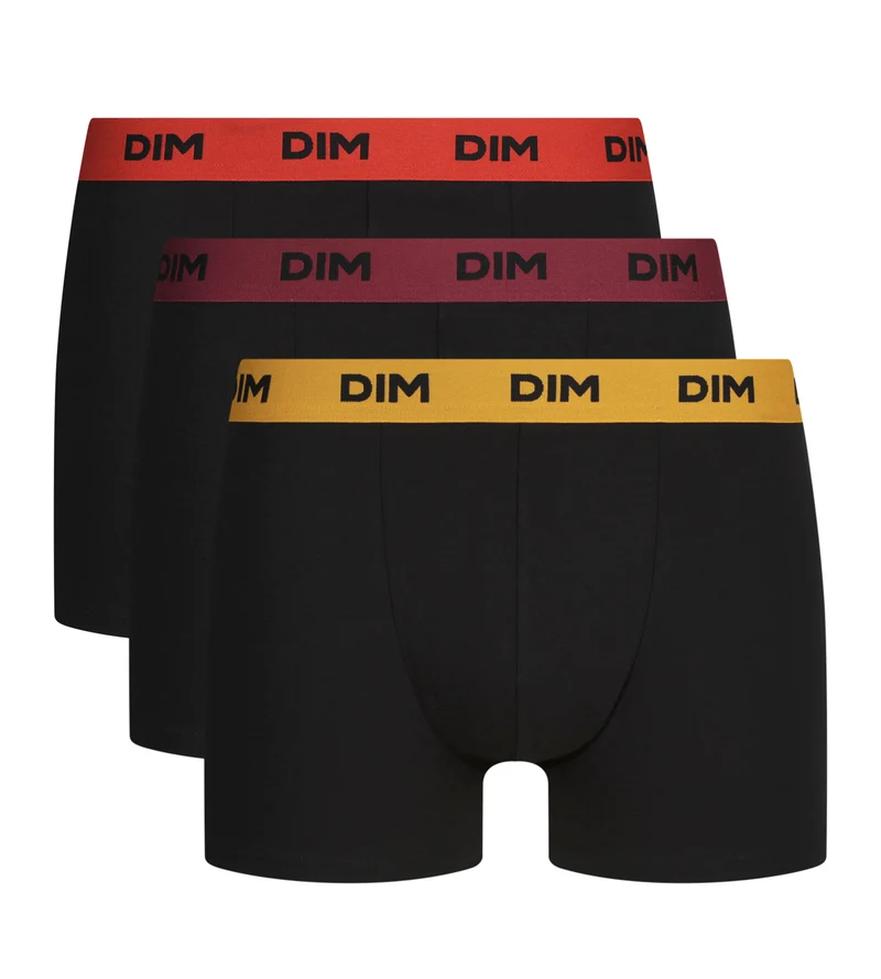3er-Pack schwarze Boxershorts für Herren mit farbigem Flamme-Bund Mix & Colors