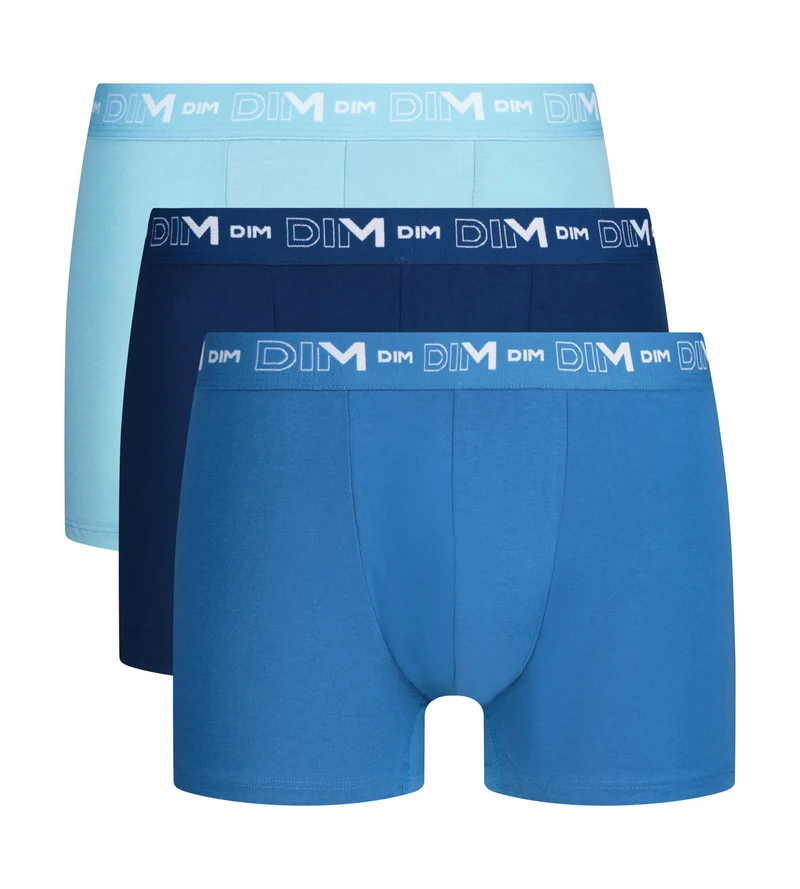 3er-Pack Herren-Boxershorts Blau Kontrastbund Dim Coton Stretch