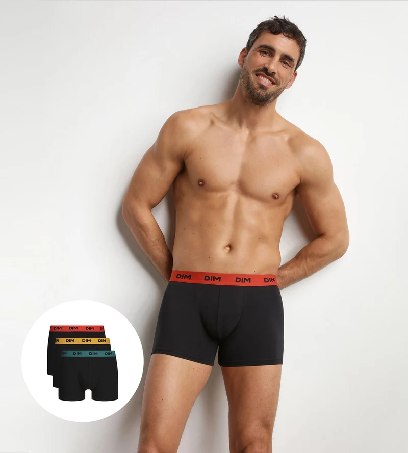3er-Pack schwarze Boxershorts für Männer mit farbigem Bund Safran Mix & Colors