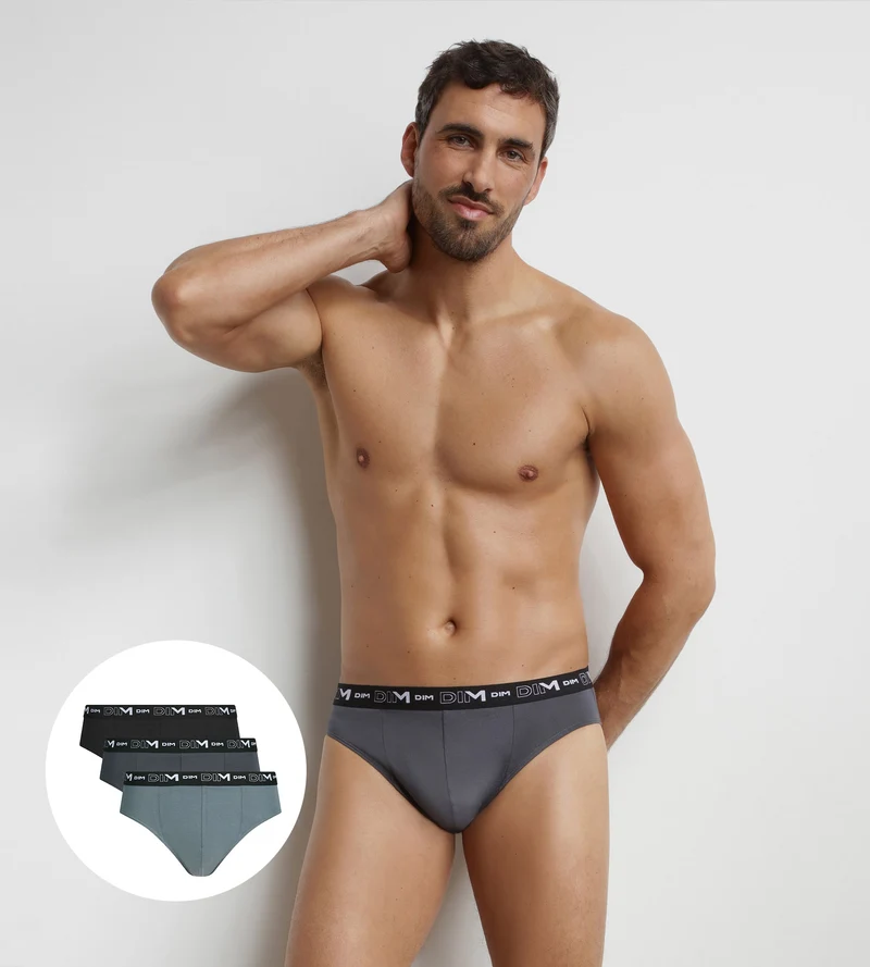 3er-Pack Herren-Slips Schwarz Grau Dim Stretch-Baumwolle
